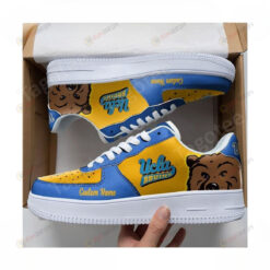 NCAA UCLA Bruins Mascot Logo Pattern Custom Name Air Force 1 Printed In Blue And Yellow