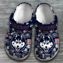 NCAA Uconn Huskies Big Logo Pattern Navy Crocband Clog Comfortable Water Shoes - AOP Clog