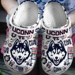 NCAA Uconn Huskies Big Logo Pattern White Crocband Clog Comfortable Water Shoes - AOP Clog