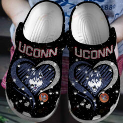 NCAA Uconn Huskies Logo Basketball Heart Purl Pattern Black Crocband Clog Comfortable Water Shoes - AOP Clog