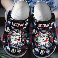 NCAA Uconn Huskies Logo Leaf Pattern Black Crocband Clog Comfortable Water Shoes - AOP Clog