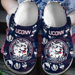 NCAA Uconn Huskies Logo Leaf Pattern Navy Crocband Clog Comfortable Water Shoes - AOP Clog