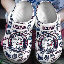 NCAA Uconn Huskies Logo Leaf Pattern White Crocband Clog Comfortable Water Shoes - AOP Clog