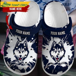 NCAA Uconn Huskies Logo Splash Custom Name Crocband Clog Comfortable Water Shoes - AOP Clog