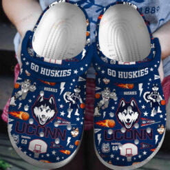 NCAA Uconn Huskies Mascot Logo Flame Ball Star Pattern Navy Crocband Clog Comfortable Water Shoes - AOP Clog