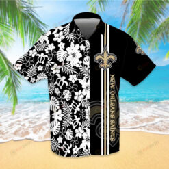 NOS Black White Pattern Short Sleeve Curved Hawaiian Shirt Summer