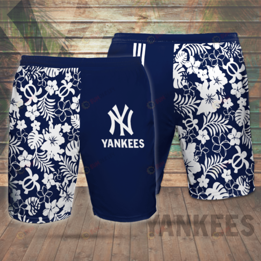 NY Yankees Navy White Floral Pattern Beach Hawaiian Shorts Summer Shorts Men Shorts - Print Shorts