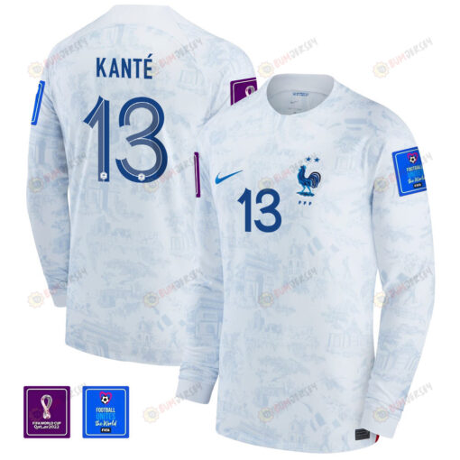 N_Golo Kante 13 France National Team FIFA World Cup Qatar 2022 Patch - Men Away Long Sleeve Jersey