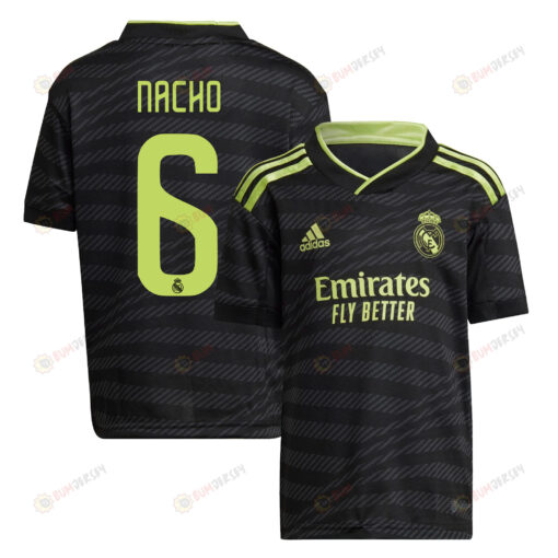 Nacho 6 Real Madrid 2022/23 Third Youth Jersey - Black