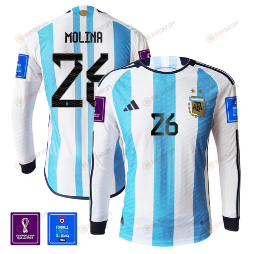 Nahuel Molina 26 Argentina 2022-23 Home Men Long Sleeve Jersey National Team World Cup Qatar