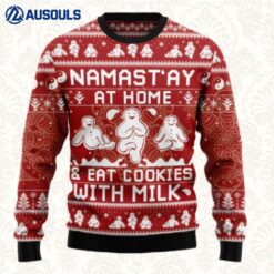 Namast?y At Home Eat Cookies With Milk Ugly Sweaters For Men Women Unisex