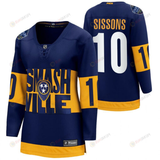 Nashville Predators 10 Colton Sissons 2022 Stadium Series Women Navy Jersey Jersey