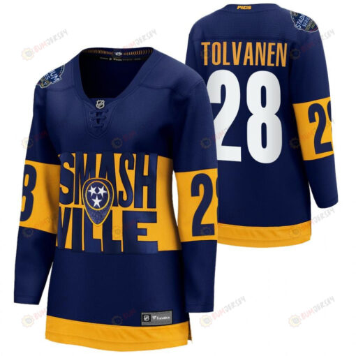 Nashville Predators 28 Eeli Tolvanen 2022 Stadium Series Women Navy Jersey Jersey