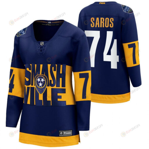 Nashville Predators 74 Juuse Saros 2022 Stadium Series Women Navy Jersey Jersey