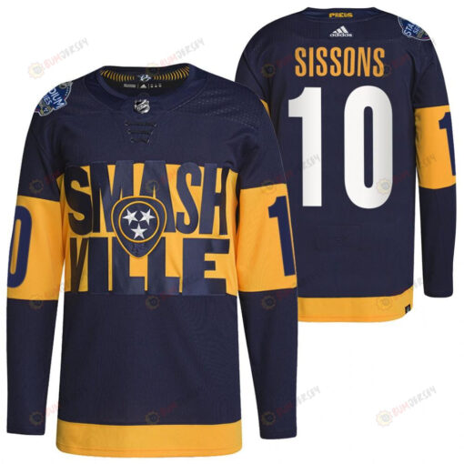 Nashville Predators Colton Sissons 2022 Stadium Series Navy 10 Jersey Primegreen Jersey