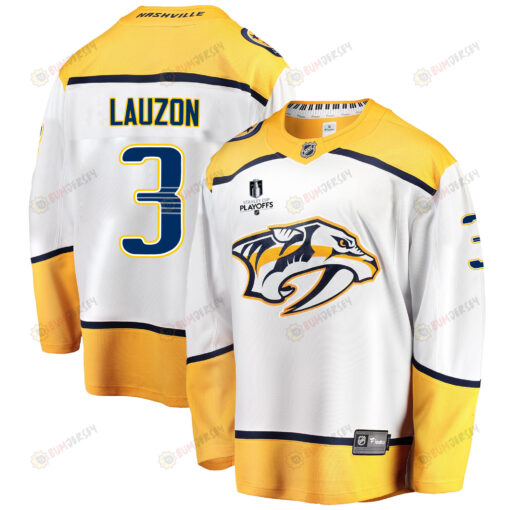 Nashville Predators Jeremy Lauzon 3 Away 2022 Stanley Cup Playoffs Breakaway Men Jersey - White