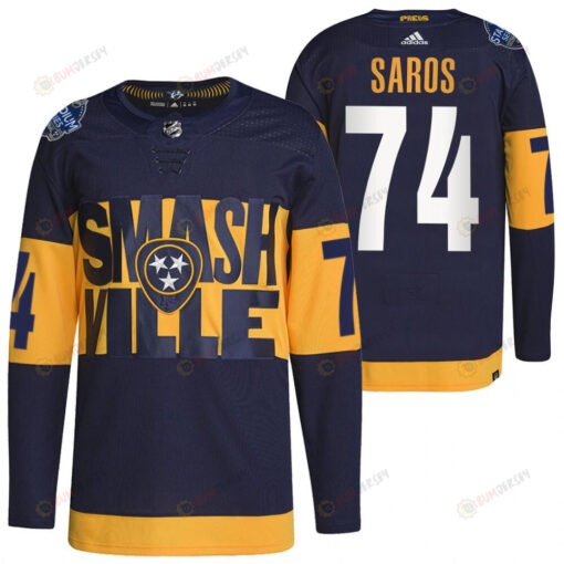 Nashville Predators Juuse Saros 2022 Stadium Series Navy 74 Jersey Primegreen Jersey