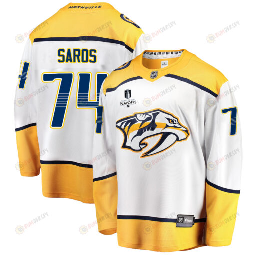 Nashville Predators Juuse Saros 74 Away 2022 Stanley Cup Playoffs Breakaway Men Jersey - White