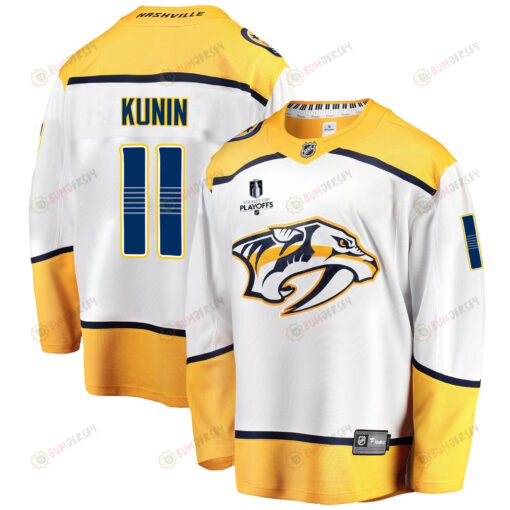 Nashville Predators Luke Kunin 11 Away 2022 Stanley Cup Playoffs Breakaway Men Jersey - White