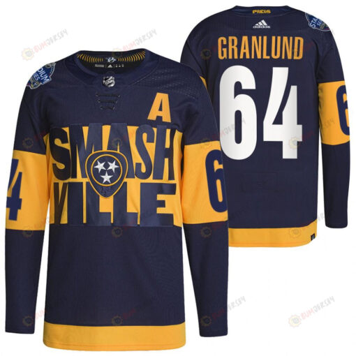 Nashville Predators Mikael Granlund 2022 Stadium Series Navy 64 Jersey Primegreen Jersey