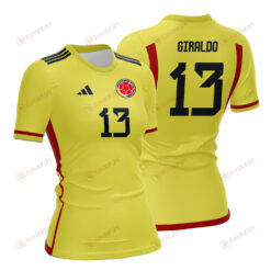 Natalia Giraldo 13 Colombia 2023 Women Home Jersey - Yellow - All Over Printed Jersey