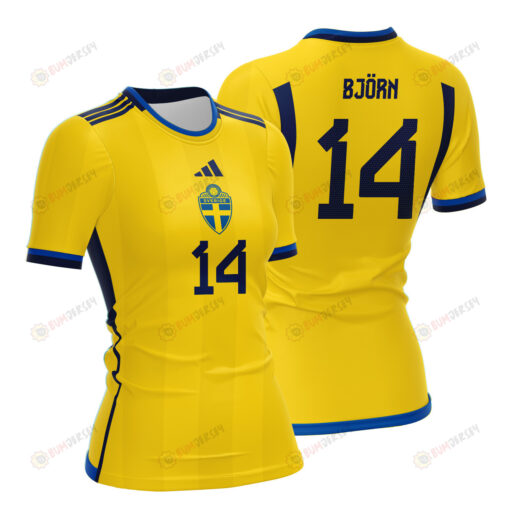 Nathalie Bj?rn 14 Sweden 2023 Women Home Jersey - Yellow - All Over Printed Jersey