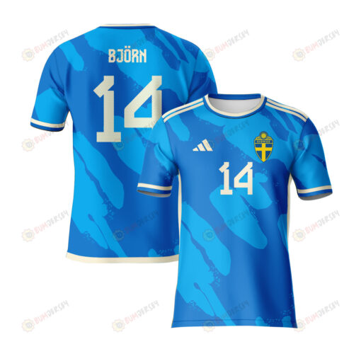 Nathalie Bj?rn 14 Sweden 2023 Youth Away Jersey - Blue - All Over Printed Jersey