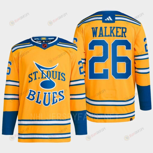 Nathan Walker 26 Reverse Retro 2.0 2022 St. Louis Blues Yellow Jersey Primegreen