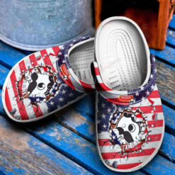 National Bohemian Broken American Flag Crocs Classic Clogs Shoes - AOP Clog