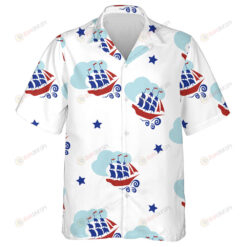 National Flag Colors Pattern With Sailboats Clouds And Stars Hawaiian Shirt