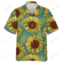 Naturalistic Yellow Orange Flowers On Mint Blue Background Hawaiian Shirt