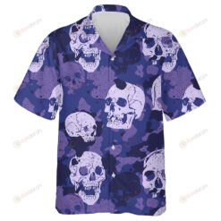 Navy Blue Grunge Camouflage With Human Skulls Hawaiian Shirt