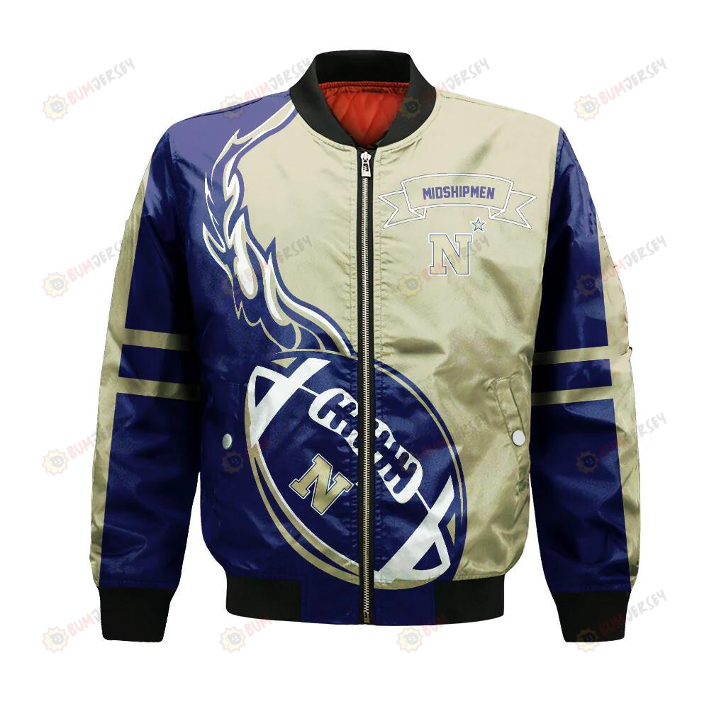 Navy Midshipmen Bomber Jacket 3D Printed Flame Ball Pattern