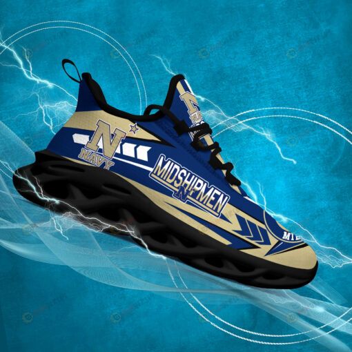 Navy Midshipmen Logo Pattern 3D Max Soul Sneaker Shoes In Blue Yellow