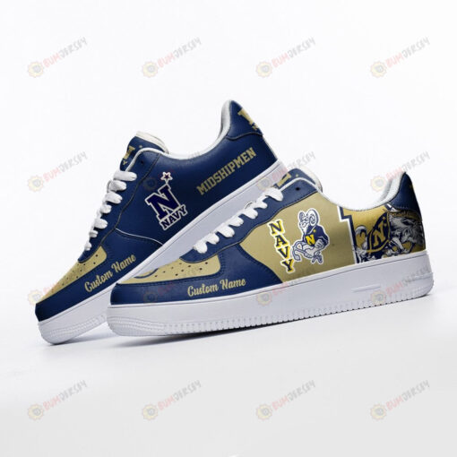 Navy Midshipmen Mascot Logo Pattern Custom Name Air Force 1 Printed