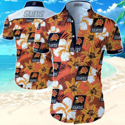 Nbaphoenix Suns In Orange Curved Hawaiian Shirt