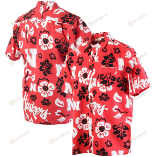 Nebraska Huskers Scarlet Floral Button-Up Hawaiian Shirt