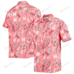 Nebraska Huskers Scarlet Vintage Floral Button-Up Hawaiian Shirt