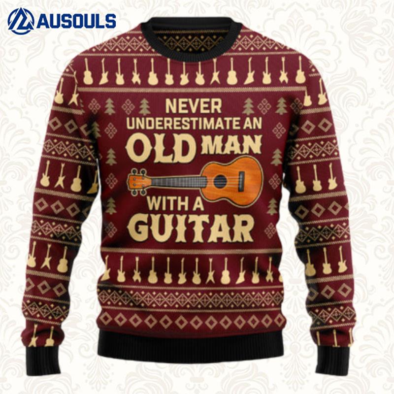Never Underestimate An Old Man With A Guitar Ugly Sweaters For Men Women Unisex