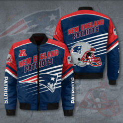 New England Patriots 3D Logo Pattern Bomber Jacket - Blue And Red
