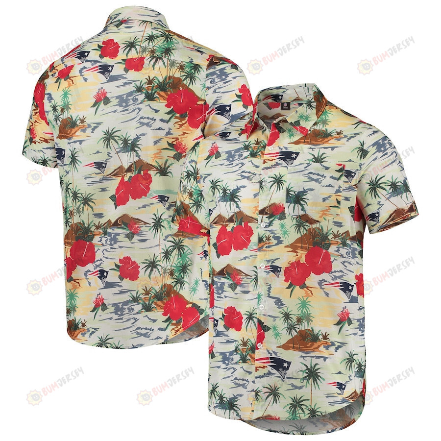 New England Patriots Cream Paradise Floral Button-Up Hawaiian Shirt