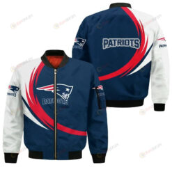 New England Patriots Curve Pattern Bomber Jacket - Blue/ White