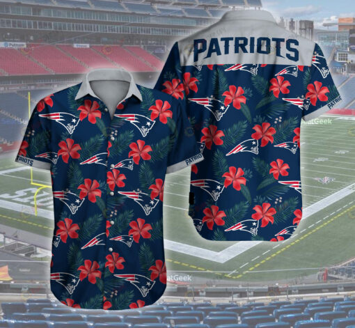 New England Patriots Curved Hawaiian Shirt