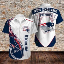 New England Patriots Curved Hawaiian Shirt In Navy And White
