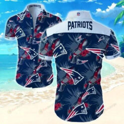 New England Patriots Curved Hawaiian Shirt In Navy Blue