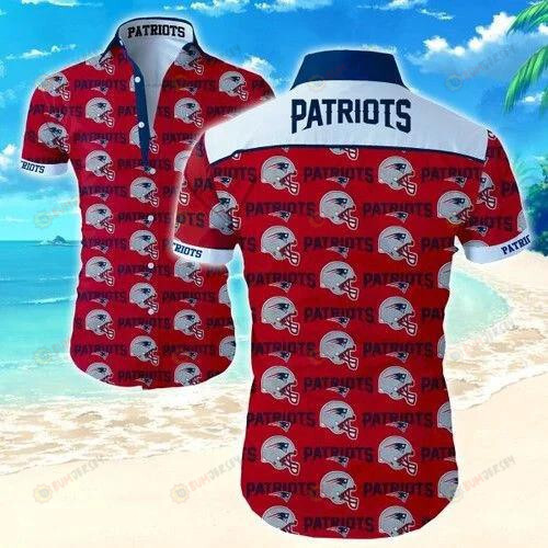 New England Patriots Curved Hawaiian Shirt In Red