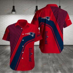 New England Patriots Curved Hawaiian Shirt In Red And Navy