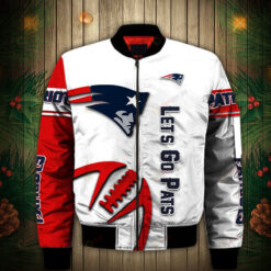 New England Patriots Graphic Ball Pattern Bomber Jacket - White/ Red