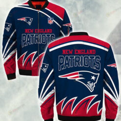 New England Patriots Grass Pattern Bomber Jacket - Red/ Navy Blue