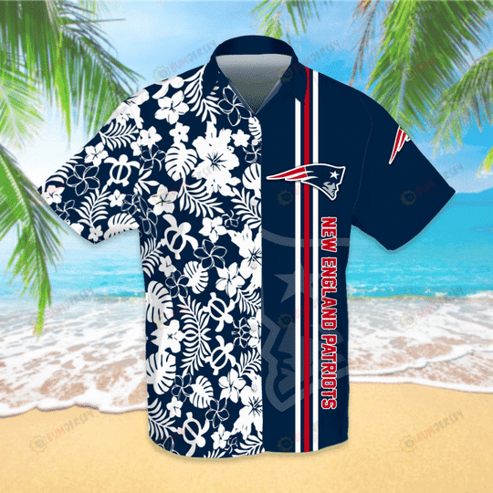New England Patriots Hawaiian Shirt With Floral And Leaves Pattern